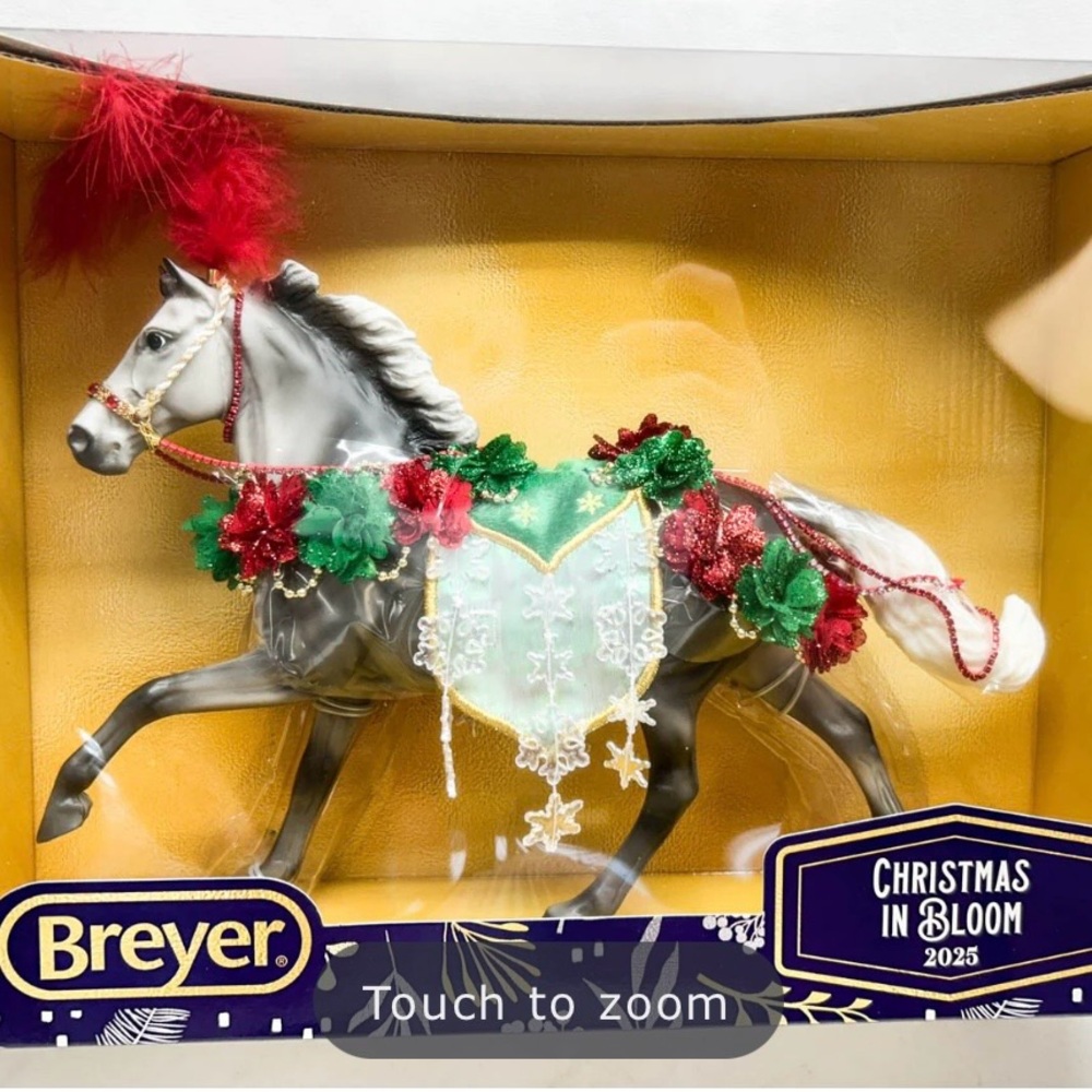 Breyer Christmas in Bloom 2025 Gray Horse Holiday Figurine - Red & Green Accents